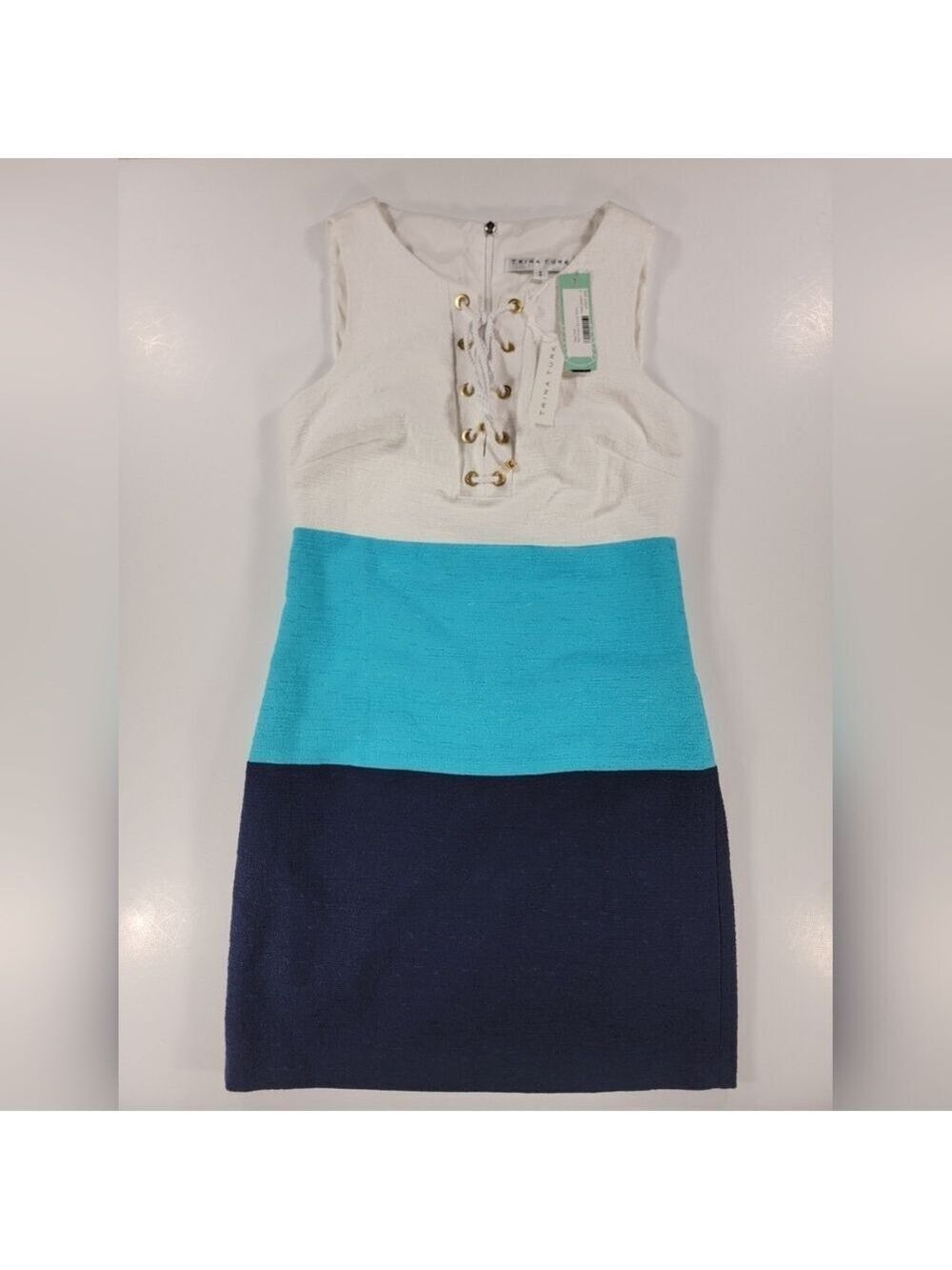 NWT Trina Turk Womens 2 Miss Brady Lace Up Shift Mini Dress Nauital Lined Blue